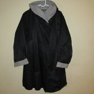 Eileen Fisher Hooded Rain Coat Jacket Black Gray Reversible Plus Size 2X/3X